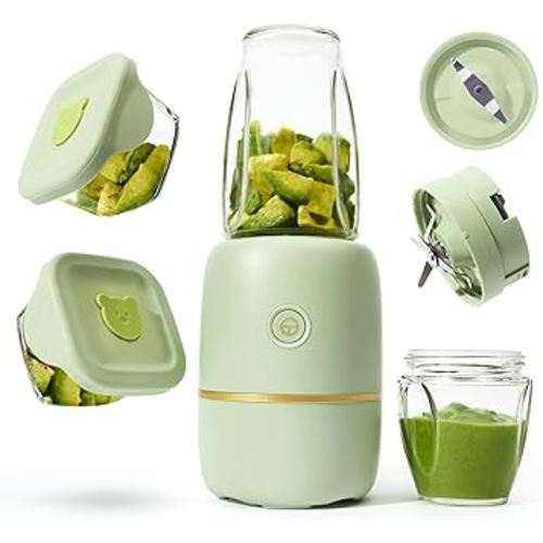 Bubble Blender, Baby Food Maker & Puree Blender with 2 Borosilicate Glass Cups, Compact Baby Bullet for Smoothies, Hands-Free One-Touch, 200W Motor, Sage
