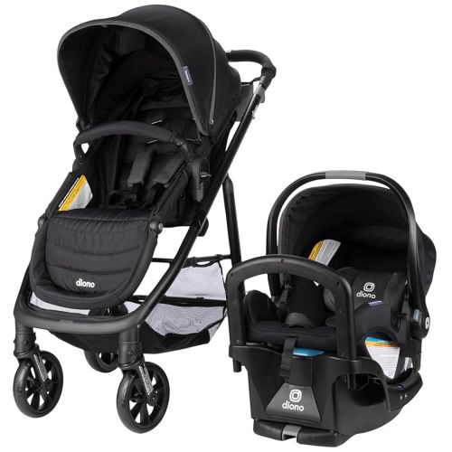 Diono Quantum 4 3-in-1 Travel System with LiteClik 30 R SafePlus Infant Car Seat and Base, Rear-Facing for Infants 4-30lbs, Includes Infant Car Seat Folding Stroller and Toddler Seat (Black Jet)