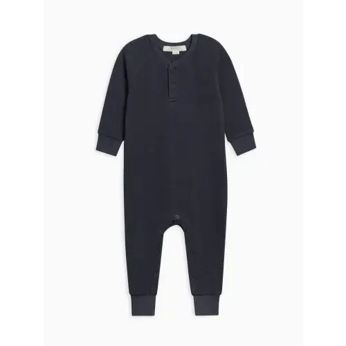 Crosby Waffle Knit Henley Romper - Navy - 3-6M
