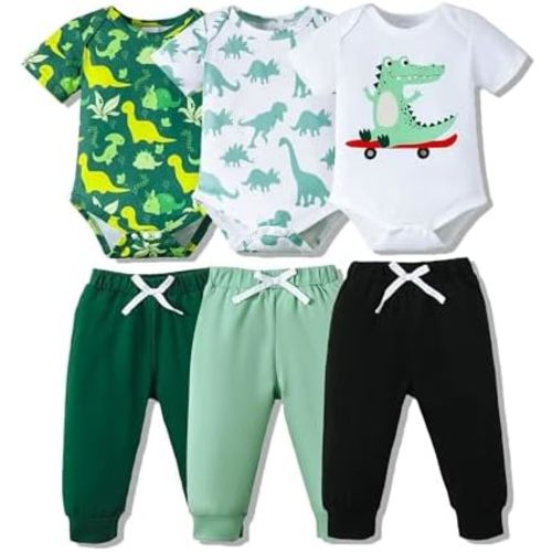 NZRVAWS Newborn Baby Boy Clothes Infant Boy Outfits Romper Pants 6 Pcs Clothing Set 0 3 6 9 12 Months