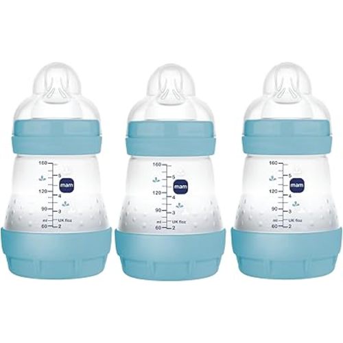 MAM Easy Start Anti-Colic Baby Bottle, Slow Flow, Breastfeeding-Like Silicone Nipple Bottle, Reduces Colic, Gas, & Reflux, Easy-to-Clean, BPA-Free, Vented Baby Bottles For Newborns, 0-3 Months