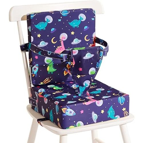 Toddler Booster Seat for Dining Table, Dinosaur Booster Seat for Table with Backrest and Adjustable Seat Belts Non-Slip Bottom Portable Booster Seat Increasing Cushion for Kid Baby Eating Travel Home
