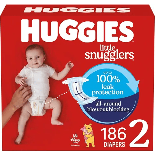 Huggies Size 2 Diapers, Little Snugglers Baby Diapers, Size 2 (12-18 lbs), 186 Count (3 Packs of 62), Packaging May Vary