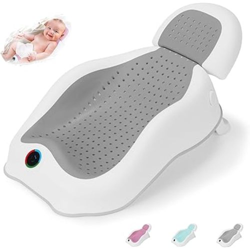 Baby Bath Support,Ideal for Babies Less Than 6 Months Old,with Thermometer-Adjustable Slope Newborn Bathtub, Baby tubs for Baby tubs for Newborn Essentials Must Haves (Gray)