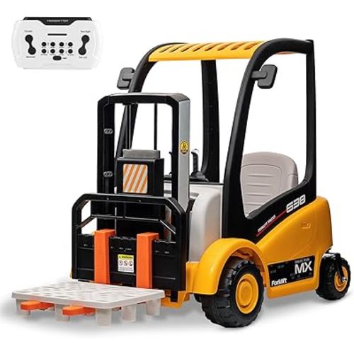 SEHOMY 12V Kids Ride on Forklift Car, Electric Construction Vehicle with Liftable Fork, Remote Control, Seat Belt, Music, Story, Yellow