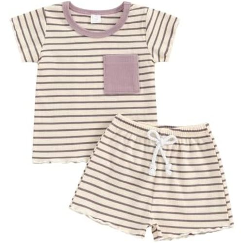 Baby Girl Ribbed Knit Short Sleeves T-Shirt Top + Shorts - 3-6M