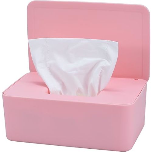 Diaper Wipes Dispenser, Baby Wipes Case, Baby Wipe Holder Keeps Diaper Wipes Fresh, Wipe Container with Non-Slip Feet (Pink)