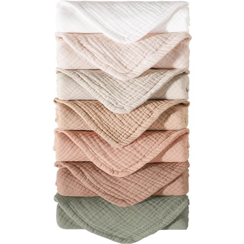 Konssy Muslin Baby Burp Cloths Sets for Unisex- 7 Pack Soft 100% Cotton Burping Clothes for Newborn,Baby Girls and Boys