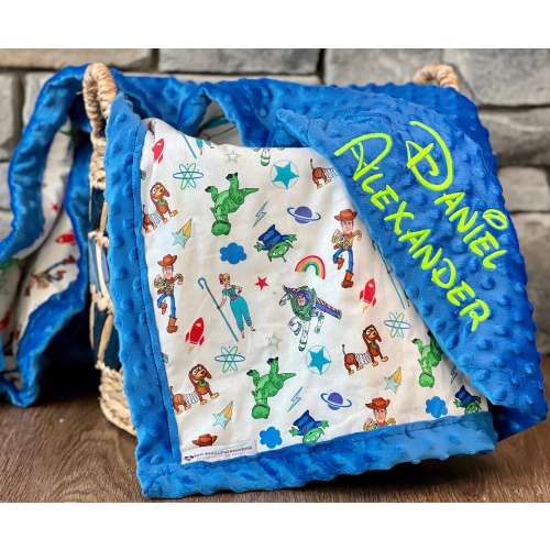 Personalized Toy Story Blanket | Frame Style Border | Baby Gift | Embroidery | Buzz and Woody | Baby Shower Gift | Disney Cotton and Minky
