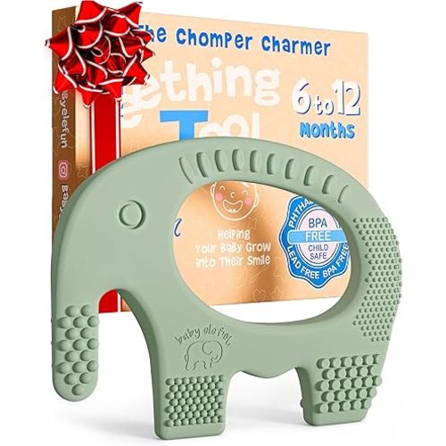 Teethers for Babies 6-12 Months - Baby Elefun 5x Pain Relief Toddler Teether. No More Ouch for Mom Anti Bite Trainer. Nurtures Grasping, Passing, Hand Eye Coordination. Silicone Baby Teething Toy Ring