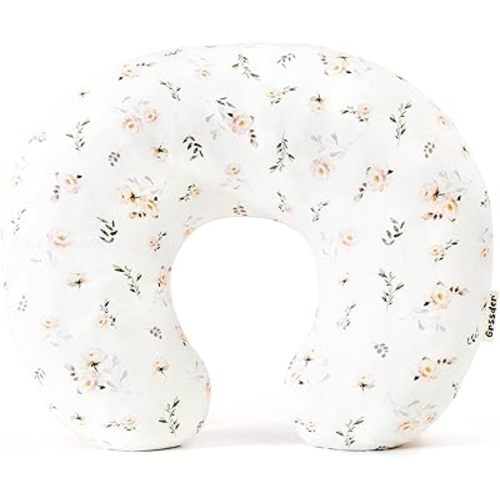 GRSSDER Reversible Nursing Pillow Cover, Ultra Soft Stretchy Minky Removable Nursing Covers Fitted for Breastfeeding Pillows Snug and Safe, Comfortable Slipcover for Girls, Stylish Pink Rose Flora