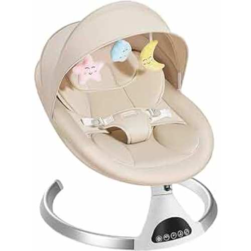 HARPPA Electric Baby Swings for Infants to Toddler, Portable Babies Swing for Newborn Boy and Girls, Motorized Bluetooth Swing, Music Speaker with 12 Preset Lullabies(Khaki)