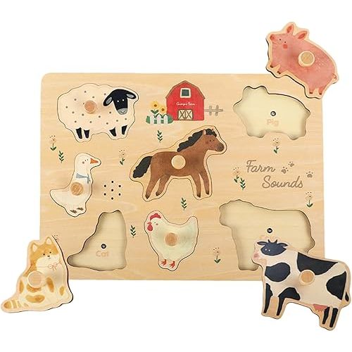 Freniland Farm Sound Puzzle for Toddlers, Wooden Farm Animal Puzzle with Realistic Sounds, Montessori Learning Toy for 18M+