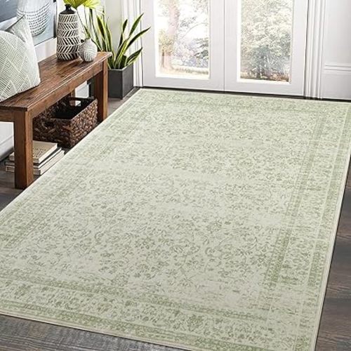 Sage Green Boho Front Door Mat for Indoor Entrance Washable Non Slip Cute Vintage Floral Aesthetic Area Rugs for Entryway Entry 4x6