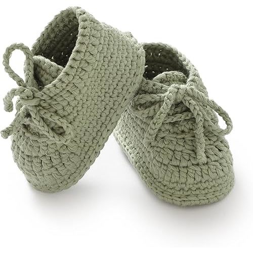 Hadetoto Baby Booties Newborn Cotton Knit Shoes Hand Crochet Soft First Walking Cozy Sneaker for Infant Boys Girls