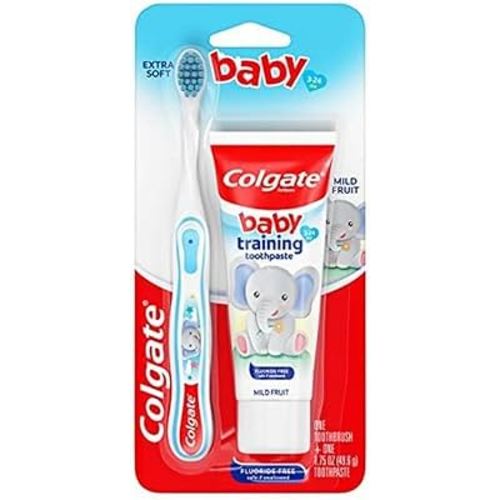 Colgate Baby Training Toothpaste and Toothbrush Kit, Mild Fruit Flavor Set for Ages 3-24 Months