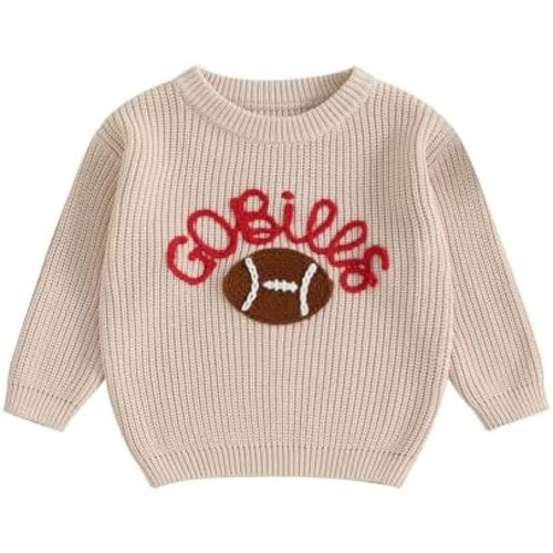 KMBANGI Newborn Toddler Boy Girl Football Sweater Go Bills Pullover Knitwear Game Day Warm Sweatshirt Fall Winter Clothes