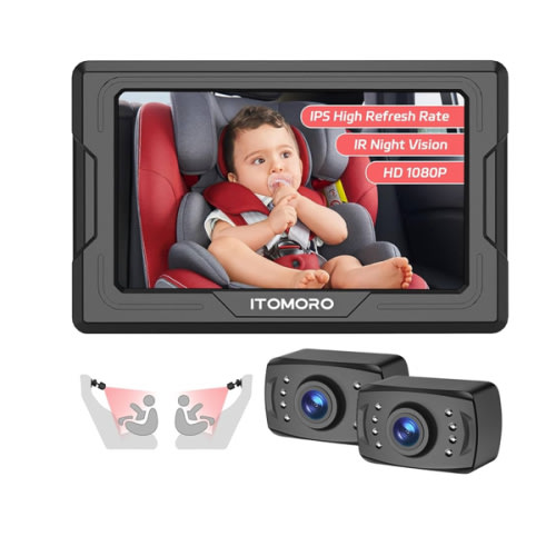 Itomoro Baby Car Camera HD 1080P Dual-Channel Display Car Baby Camera with 2 IR Night Vision Camera, Easily Install 4.3'' Car Camera for Baby with Crystal Clear Wide View for Rear Facing Seat