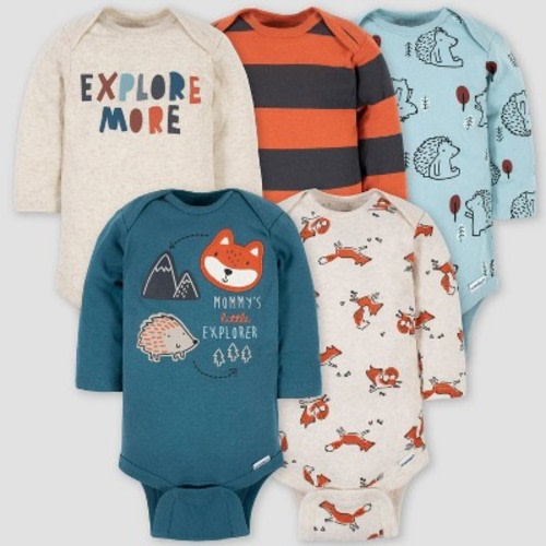 Gerber Baby Boys' 5pk Fox Long Sleeve Onesies - Blue, Size: Newborn