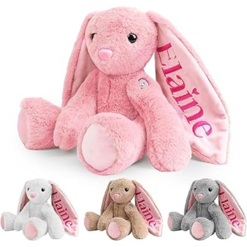 Custom Embroidered Plush Bunny with Name, Bunny Stuffed Animal, Personalised Baby Toys Plush, 1 Year Old Girl Gifts Toys, Birthday Easter for Girls Toddlers Newborn