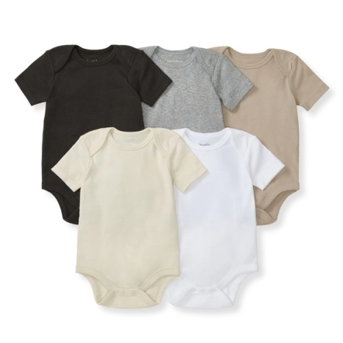 Solid Organic Cotton Short Sleeve Baby Bodysuits 5 Pack Ash