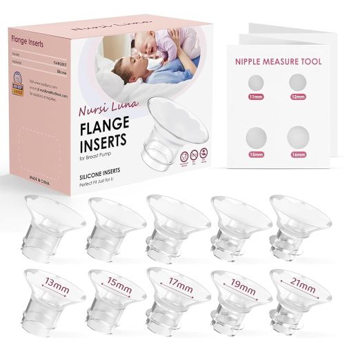 Flange Inserts 10PCS 13/15/17/19/21mm for 24mm Flanges/Shield of Most Pumps, Flange Sizing Kit Silicone Flanges Insert, Breastfeeding Essentials Kit for New Moms