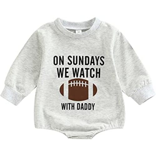 Honganda Newborn Infant Baby Boy Girl On Sundays We Watch Football with Daddy Bodysuit Funny Romper Sweatshirt