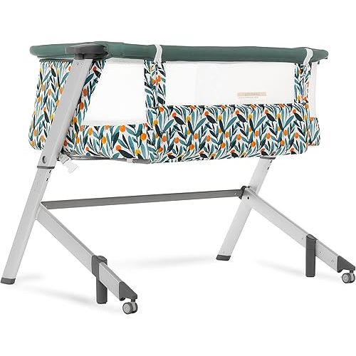 Dream On Me Skylar Bassinet and Bedside Sleeper, Adjustable Heights, Breathable Mesh Sides, Plush Mattress Pad, Wheels with Safety Locks & Tool-Free Assembly, Compact Fold & Travel Bag - Mellow Yellow