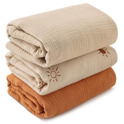 Muslin Swaddle Blankets for Newborn, 3 Pack Breathable Soft Receiving Blanket, Large 38 x 40 inches Swaddle Wrap Burping Clothes, Essentials Infant Shower Items, Toddler Gift (Elegant Colors)