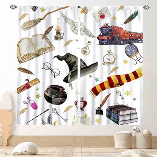 Magical Wizard Curtains, Magic Witch Mysterious Gothic Spooky Horror Book Hat Owl Kids Boys Girls Window Drapery Treatments for Bedroom Living Room Kitchen Bathroom, 42"x45" Inch
