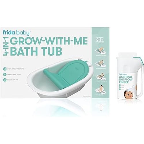Frida Baby 4-in-1 Grow-with-Me Bath Tub & Control The Flow Rinser Cup Bath Time Kit