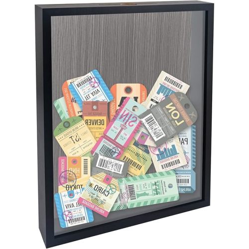 Travel Shadow Box Black 11x14 Top Loading Display Case Frame with Slot, Movie Travel Sporting Events Concert Ticket Stubs Drink Beer Caps Memory Keepsake Box