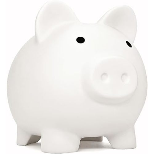 Cute Piggy Bank for Sbrvaniy Pig Money Bank Coin Bank for Boys and Girls My First Unbreakable Money Bank Large Size Decoration Savings Christmas, Halloween, Birthday Gift (White)