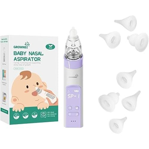 Baby Nasal Aspirator Purple with 7 Food-Grade Silicone Replacement Nozzles, Nose Sucker for Baby, Automatic Nose Sucker for Infants, Rechargeable, with Music & Light Soothing Function