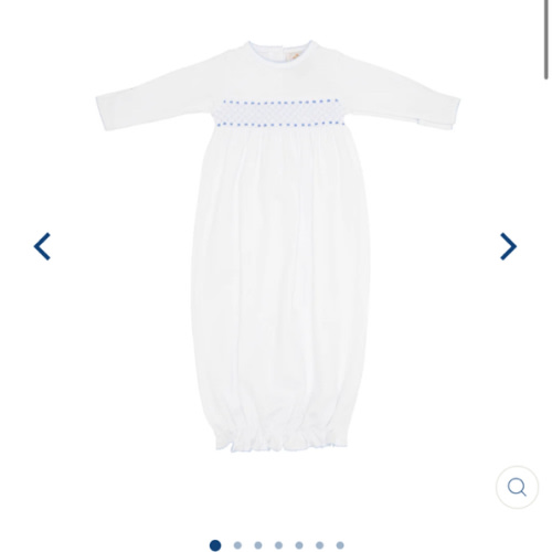 Sweetly Smocked Greeting Gown - Worth Avenue White with Buckhead Blue