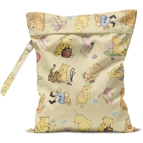LONGXIN Classic Winnie Wet Bag Cute Bear Wet Dry Bag for Swimsuit, Travel, Beach, Pool, Cloth Diapers, Pump Parts, Gym Clothes, Zipper Waterproof Reusable Wetdry Packing Pouch