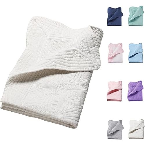 PEACELOVER Embossed Neutral Baby Quilt Durable, Lightweight Baby Blankets Four Seasons for Personlized Monogram Cotton Quilted Blanket Toddler Quilt for Boys and Girls 46x36 Inches (White)