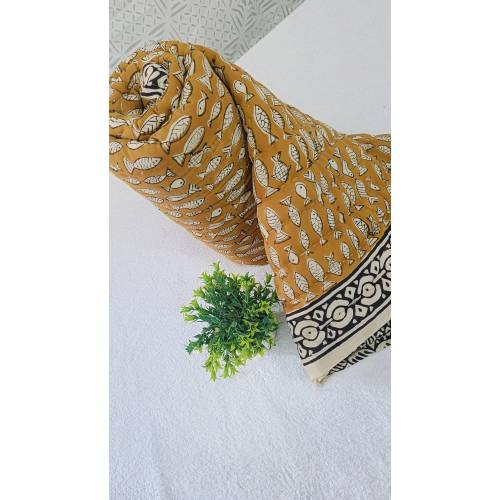 Fish Print Baby Quilt, Bagru Cotton Winter Special Jaipuri Razai, Indian Cotton Comfy Baby Razai, Nursery Blanket Bedding Throw Bed Cover