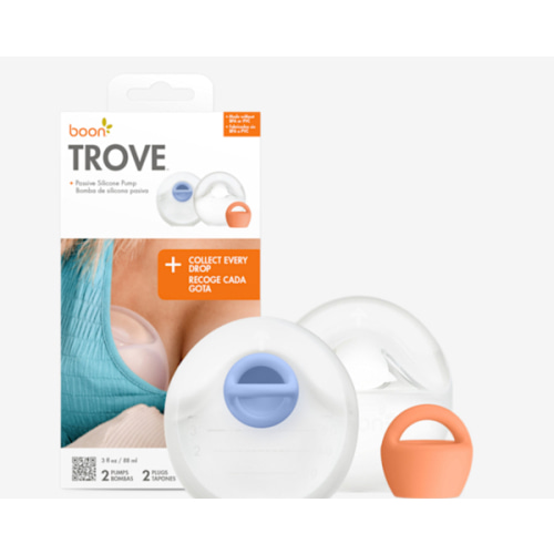 Boon Trove Silicone Manual Breast Pump Set - Hands Free Breast Milk Collector - Includes Polyester Travel Pouch - Breastfeeding Essentials - 2 Count