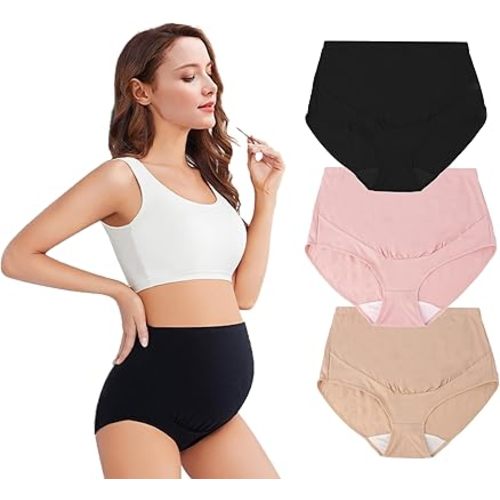3-Pack High Waist Women's Postpartum Underwear, Stylish & Soft Cotton Seamless Over Bump Maternity Pantie Multi Color