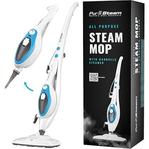 PurSteam 10-in-1 Steam Mop Multipurpose Floor Cleaner for Hardwood, Tile, Laminate & Carpet | Electric Mop with Detachable Handheld Steamer