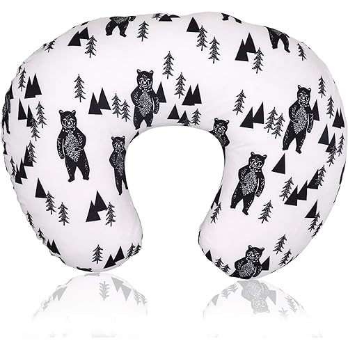 TANOFAR Bear Nursing Pillow Cover, Breastfeeding Pillow Slipcover for Baby Boys & Girls, Nursing Pillow Case for Newborn, Soft Fabric Fits Snug On Infant, Washable & Breathable, Black & White Animal