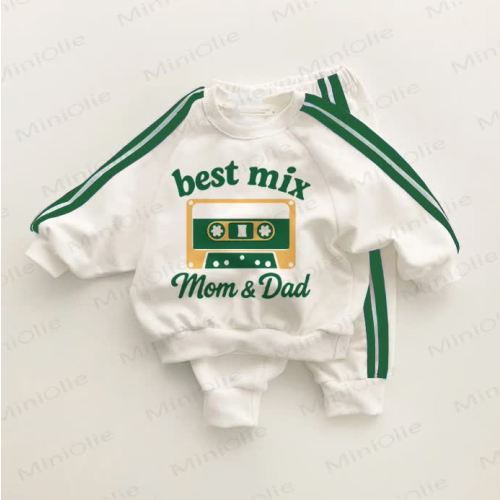 BEST MIX MOM & DAD Baby Toddler Green Striped 2-piece Set