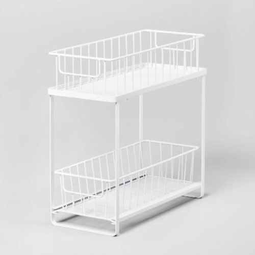 Two Tiered Slide Out Organizer White - Brightroom™: Steel Under Sink Storage, No Assembly, Rust-Resistant