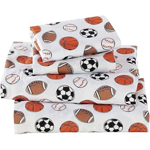 Linen Plus Sheet Set for Teens Kids Sports Soccer Basketball Football Baseball White Orange Brown Black Flat Sheet and Fitted Sheet and Pillow Case Twin Size New