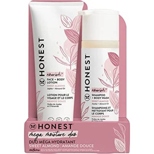 The Honest Company 2-in-1 Cleansing Shampoo + Body Wash and Face + Body Lotion Bundle | Gentle for Baby | Naturally Derived | Sweet Almond Nourish, 18.5 fl oz