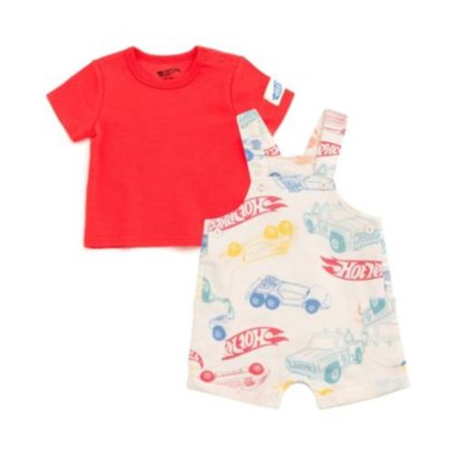 Baby Boys French Terry Square Neck Short Overalls and T-Shirt Outfit Set