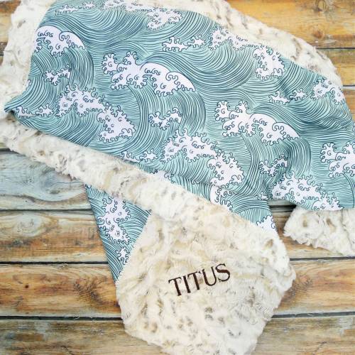 Personalized Baby Blanket, Waves Baby Blanket, Surf Baby, Minky Blanket, Monogrammed Baby Blanket, Ocean Baby Blanket, Baby Shower Gift