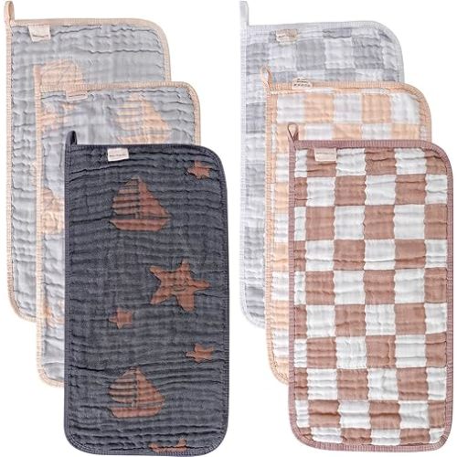 Ultra-Soft & Absorbent 6-Pack Muslin Baby Burp Cloths - 20x10 Inches, Perfect for Messy Mealtimes with Newborns & Infants. Easy-Clean & Reusable