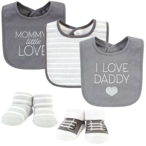 Hudson Baby Cotton Bib And Sock Set, I Love Grey, One Size